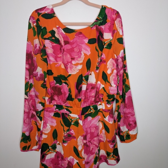 Lulu's Romper Sweetest Song Orange Floral Print Backless Long Sleeve NWT - Picture 6 of 16